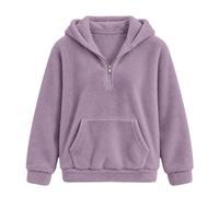 Felpa in pile da donna con cappuccio e cerniera | Felpe soffici da donna in caldo pile Teddy con cappuccio a maniche lunghe casual con tasca quotidiana con zip felpe