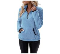 Felpa in pile da donna con mezza zip Felpa senza cappuccio a maniche lunghe con scollo a V con tasche alte sportive larghe e decontratte, tinta unita, top autunno e inverno, per il quotidiano