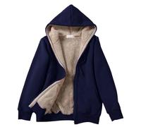 Felpa in pile da donna di grandi dimensioni, con cerniera, invernale, in tinta unita, calda, in pile, a maniche lunghe, con cappuccio, con cappuccio, 23, S