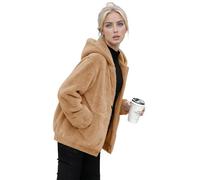Felpa in pile Teddy da donna, comoda e soffice, con risvolto in pile sfocato, aperto sul davanti, cardigan lungo cappotto caldo invernale per la vita quotidiana, regali di Natale, cachi, 4XL
