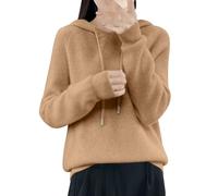 Felpa invernale da donna con maglione, invernale, casual, a maglia, alla moda, con cappuccio, caffè, S