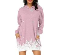 Felpa Invernale Natale Donna, Felpe Donna con Cappuccio Invernali Natalizia con Tasche con Natalizio Stampa Stile Pino Abiti da Sera Caldo al Ginocchio Curvy Pullover per Autunno Inverno