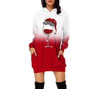 Felpa Invernale Natale Donna, Felpe Donna con Cappuccio Natalizia con Tasche con Natalizio Stampa Stile Pino Abiti da Sera Caldo al Ginocchio Curvy Pullover per Autunno Inverno