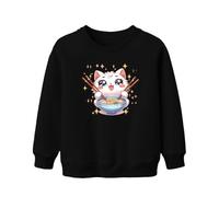 Felpa Kawaii con gatto Ramen, per bambini, Nero , 152