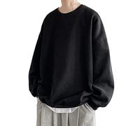 Felpa larga da uomo oversize con spalle cadenti pullover girocollo sport maglioni tunica tinta unita pullover università college felpe allenamento sport maglione vestibilità ampia, Nero , M