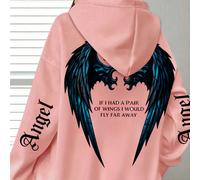 Felpa leggera da donna taglie forti con stampa di ali d'angelo e lettere, ideale per autunno e inverno. Rosa casual 0XL,1XL,2XL,3XL,4XL,5XLGrafico,LettereTessuto in maglia