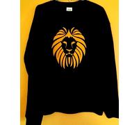 Felpa LION OF JUDAH rasta reggae nera con stampa gialla flock effetto rilievo