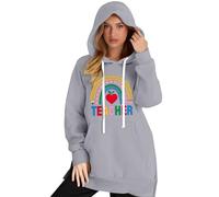 Felpa lunga con scritta "Teacher For The Ladies" Back School Season Womens Long Sleeve Sweatshirts, Grigio, M