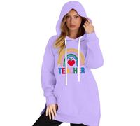 Felpa lunga con scritta "Teacher For The Ladies" Back School Season Womens Long Sleeve Sweatshirts, Viola chiaro., M