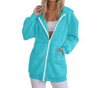 Felpa lunga con tasche con zip da donna, felpe con zip intera, felpe con cappuccio oversize felpa con cappuccio calda felpa girocollo con tasche giacche con cappuccio maglioni lunghi, blu cielo, M