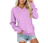 Felpa maglione con scollo a V donna morbido pile maniche lunghe casual top casual abbigliamento sportivo comodo abbigliamento invernale con vestibilità ampia tasche maglioni donna anziani, Viola