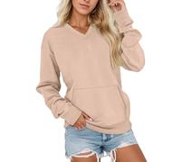 Felpa maglione con scollo a V donna morbido pile maniche lunghe casual top casual abbigliamento sportivo comodo abbigliamento invernale con vestibilità ampia tasche maglioni donna anziani, oro rosa
