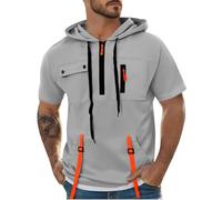 Felpa Manica Corta da Uomo Tinta Unita Felpe Cappuccio Inverno con Zip a Un Quarto Pullover Morbida e Confortevole Leggeri Traspirante Maglia con Tasche Frontali Abbigliamento per Il Tempo Libero