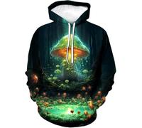 Felpa maniche lunghe uomo donna, stampa 3D bosco funghi luminosi top casual