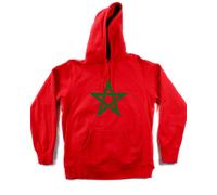 FELPA MAROCCO bandiera stella marocchina maglia rossa con cappuccio e tascone