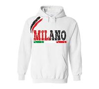 Felpa Milano ROSSONERA Cappuccio Sport Tifosi Ultras Calcio Supporter Made in Italy(S, Bianco)