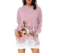Felpa Natale Donna, Felpa Lunga Donna Natalizia con Tasche con Natalizio Stampa Stile Pino Abiti da Sera Caldo al Ginocchio Curvy Pullover per Autunno Inverno