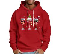 Felpa Natale Uomo Nuovo Offerte Felpa Invernale Natalizio Felpa con Cappuccio in Pile Elegante con Stampa di Babbo Natale e Bicchiere di Vino Coppia Felpa Unisex Comoda Stampata in 3D con Coulisse