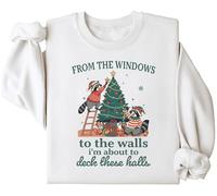 Felpa natalizia con scritta "From the Windows To The Walls I'm About To Deck These Halls" (lingua italiana non garantita), bianco, L