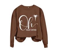 Felpa natalizia da donna 2025 a girocollo a maniche lunghe con scritta OH NIGHT DIVINE con cappuccio casual per feste per interni ed esterni, regali di Natale, Caff, L