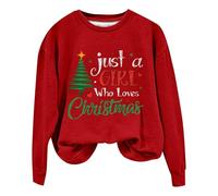 Felpa natalizia da donna 2025, casual, per tutti i giorni, con scritta "Just A Girl Who Loves" (lingua italiana non garantita), felpa casual, per feste, per interni ed esterni, regali di Natale, Rosso
