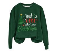 Felpa natalizia da donna 2025, casual, per tutti i giorni, con scritta "Just A Girl Who Loves" (lingua italiana non garantita), felpa casual, per feste, per interni ed esterni, regali di Natale, Verde