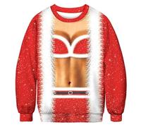 Felpa natalizia da donna 2025, con stampa digitale 3D, girocollo, maglione natalizio con stampa strana e strana, abbigliamento per la vita quotidiana, regali di Natale, Rosso, XXL