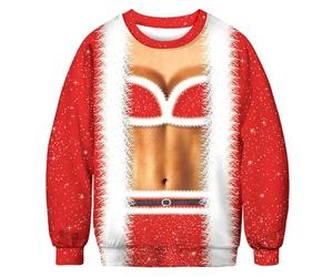 Felpa natalizia da donna 2025, con stampa digitale 3D, girocollo, maglione natalizio con stampa strana e strana, abbigliamento per la vita quotidiana, regali di Natale, Rosso, XXL