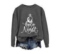 Felpa natalizia da donna 2025 con stampa Oh Holy Night Felpa casual per feste in costume per interni ed esterni regali di Natale, Grigio scuro, L