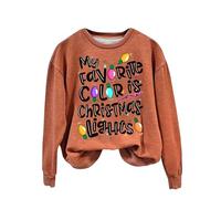 Felpa natalizia da donna 2025 My Favorite Color Is Christmas Lights Print Festive Outfit Felpa felpata Casual Party Costume per interni ed esterni Regali di Natale, Arancione, XL