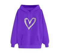 Felpa natalizia da donna, con cappuccio e tasca con coulisse, con cappuccio e stampa con scritta "Love", calda giacca in pile da donna, Viola, XL