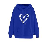 Felpa natalizia da donna, con cappuccio e tasca con coulisse, con cappuccio e stampa con scritta "Love", calda giacca in pile da donna, Blu, XL