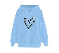 Felpa natalizia da donna, con cappuccio e tasca con coulisse, con cappuccio e stampa con scritta "Love", calda giacca in pile da donna, blu cielo, XL