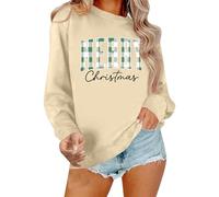 Felpa natalizia da donna con scritta a quadri, casual, in stile rustico, per le festività, Stil_y01 Beige, L