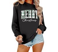 Felpa natalizia da donna con scritta a quadri, casual, in stile rustico, per le festività, Stil_y02 Nero, M