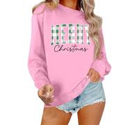 Felpa natalizia da donna con scritta a quadri, casual, in stile rustico, per le festività, Stil_y05 rosa, XL