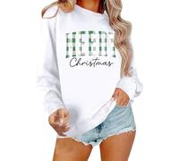 Felpa natalizia da donna con scritta a quadri, casual, in stile rustico, per le festività, Stil_y07 Bianco, L