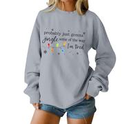 Felpa natalizia da donna, con scritta "Probably Just Gonna Jingle Some Of The Way Lettera Grafica Oversize Vacanza Pullover, Cenere Chiaro, XL