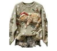 Felpa natalizia da donna con stampa divertente, in flanella, a maniche lunghe, per autunno e inverno, per la vita quotidiana, regali di Natale, Verde chiaro, M