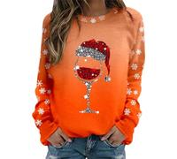 Felpa natalizia da donna, con stampa divertente, maglione a maniche lunghe, girocollo, felpe di grandi dimensioni, Natale, casual, comodo, autunno e inverno, morbido, classico, bicchiere da vino