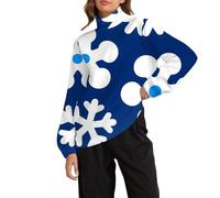 Felpa natalizia da donna divertente a tema natalizio con collo a lupetto, maglione natalizio foderato in pile, maglione natalizio a collo alto, maglione invernale termico per le feste, Blu, S