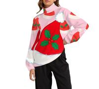 Felpa natalizia da donna divertente a tema natalizio con collo a lupetto, maglione natalizio foderato in pile, maglione natalizio a collo alto, maglione invernale termico per le feste, rosa, XXL