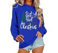Felpa natalizia da donna divertente Juse A Girl Who Love Christmas Jumper a maniche lunghe oversize girocollo pullover maglioni invernali casual camicette natalizie abiti per feste di Natale, Blu, S