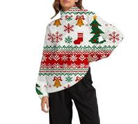 Felpa natalizia da donna foderata in pile con collo a lupetto felpa natalizia collo polo maglioni natalizi dolcevita camicie natalizie festive pullover top invernale abbigliamento termico, Rosso 1, L