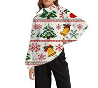 Felpa natalizia da donna foderata in pile con collo a lupetto felpa natalizia collo polo maglioni natalizi dolcevita camicie natalizie festive pullover top invernale abbigliamento termico, Rosso, S