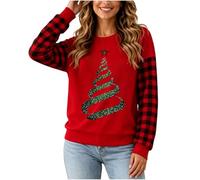 Felpa natalizia da donna in pile a righe con scollo rotondo | Morbido e comodo maglione natalizio a maniche lunghe, classico, confortevole, traspirante, per cena in famiglia, vacanze