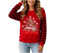 Felpa natalizia da donna in pile a righe con scollo rotondo | Morbido e comodo maglione natalizio a maniche lunghe, classico, confortevole, traspirante, per cena in famiglia, vacanze