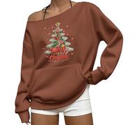 Felpa natalizia da donna Merry and Bright Christmas Tree Graphic Felpe a maniche lunghe Maglione natalizio Top a girocollo oversize pullover carino abbigliamento natalizio, Marrone, M