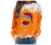 Felpa natalizia da donna, senza cappuccio, maglione natalizio con stampa a fiocchi di neve e bicchiere da vino a maniche lunghe termiche, per donne, felpe di Merry Christmas pullover di grandi