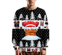 Felpa natalizia da uomo, maglia cattiva di Natale, senza cappuccio, scollo rotondo, maniche lunghe, maglione di Natale, grande dimensione, base termica per Natale, casual, confortevole, caldo, stampa